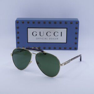 Gucci GG1287S 003 Aviator Sunglasses - Gold/Green